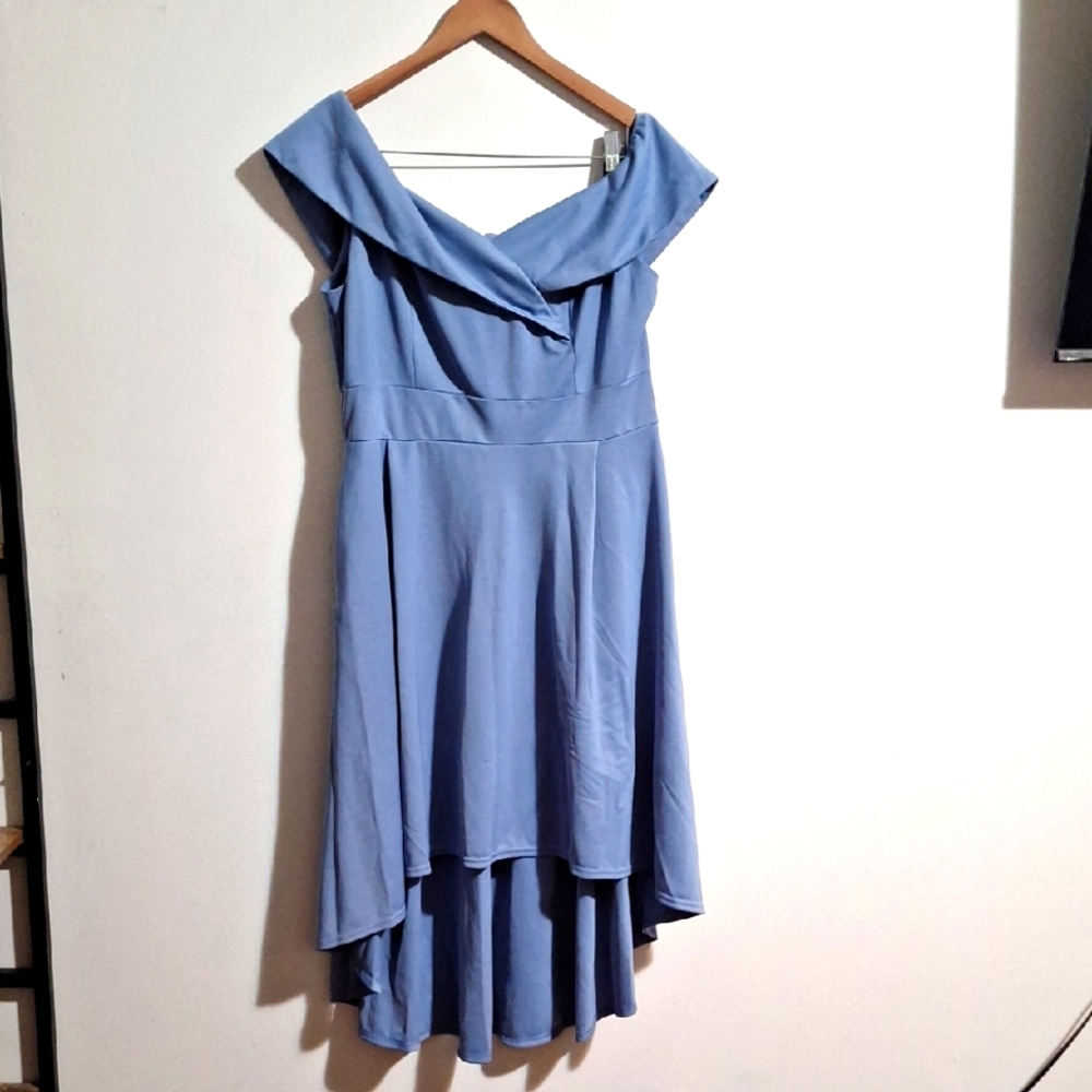 Jasambac Blue High-Low Pleated Cowl Neck